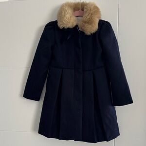 Janie and Jack Elegant Dark Blue Coat with Faux Fur Collar
